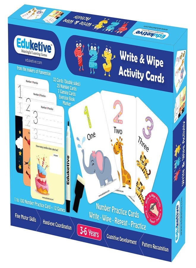Eduketive لعبة تعليمية قابلة لإعادة الاستخدام من إديوكيتيف لتعليم الأرقام والعد، تتضمن ورقة قابلة للكتابة والمسح، مناسبة للأطفال من عمر 3 إلى 6 سنوات، لتدريبهم على الكتابة، ولتنمية مهاراتهم في مرحلة ما قبل المدرسة، مع دفتر تمارين. - Image 1